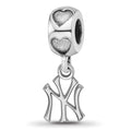 Sterling Silver Rhodium-plated LogoArt New York Yankees NY Heart Bead, 0.44 x 0.44 mm
