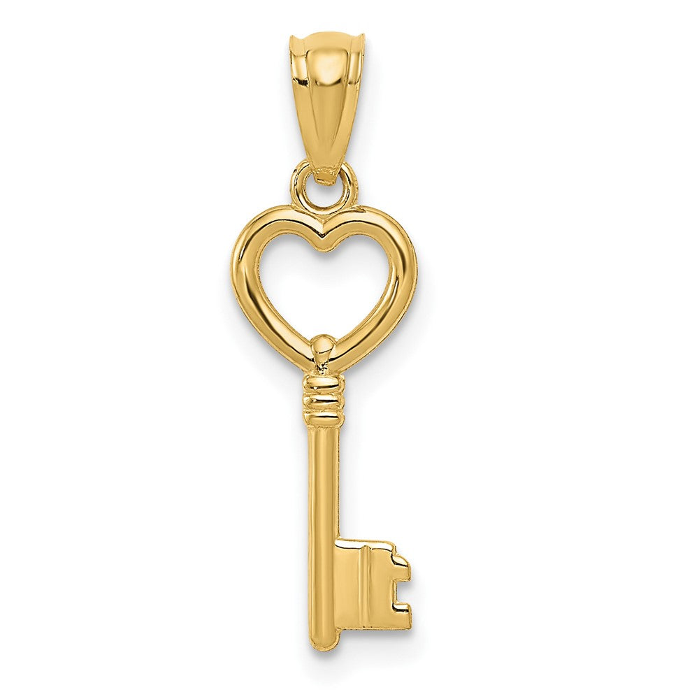 14K Polished 3D Heart Key Charm, 23 x 7 mm