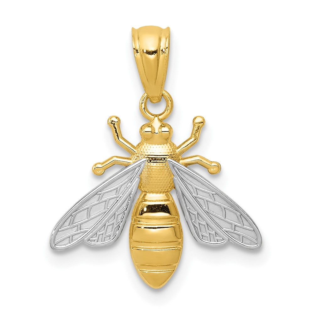 14k and White Rhodium Bee Pendant, 20 x 15 mm