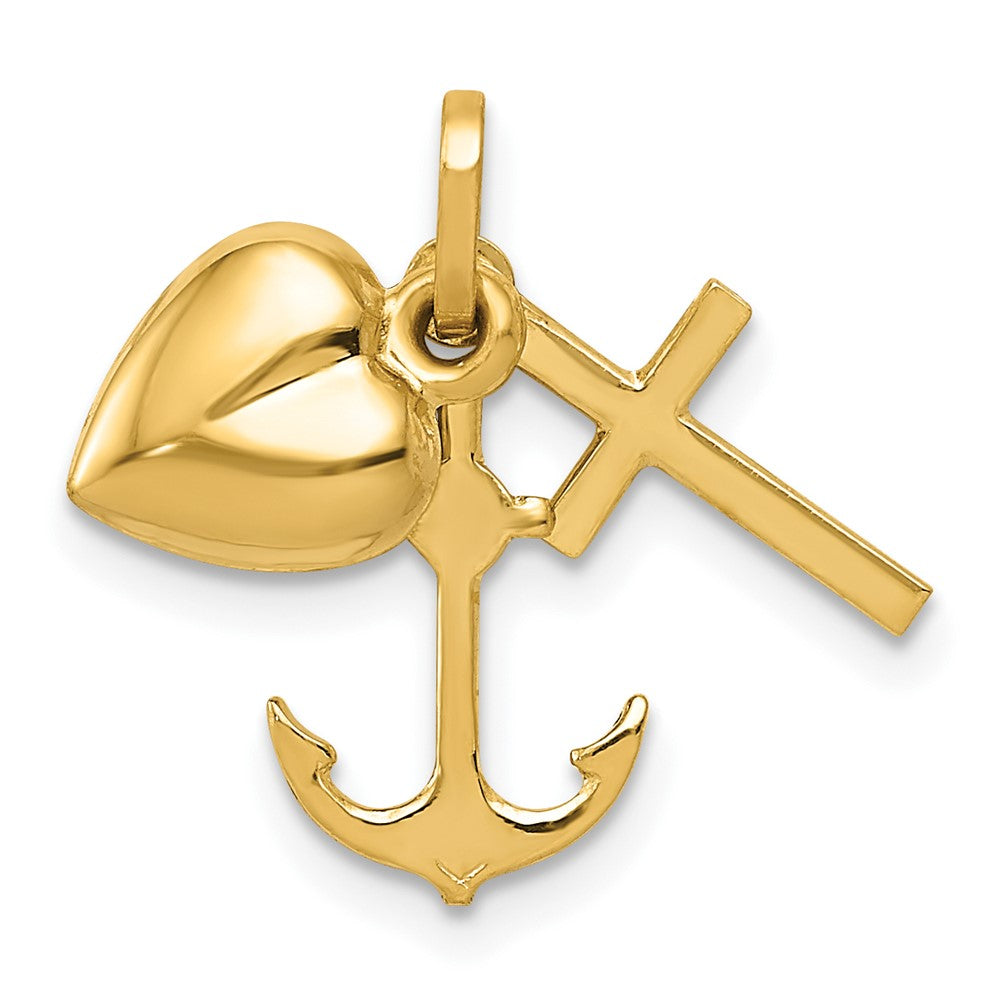 14K Polished Moveable Heart/Cross/Anchor Pendant, 17 x 20 mm