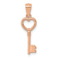 14K Rose Gold 3D Polished Heart Key Charm, 23 x 7 mm
