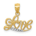 14k and White Rhodium Diamond-cut LOVE Script Pendant, 15 x 15 mm