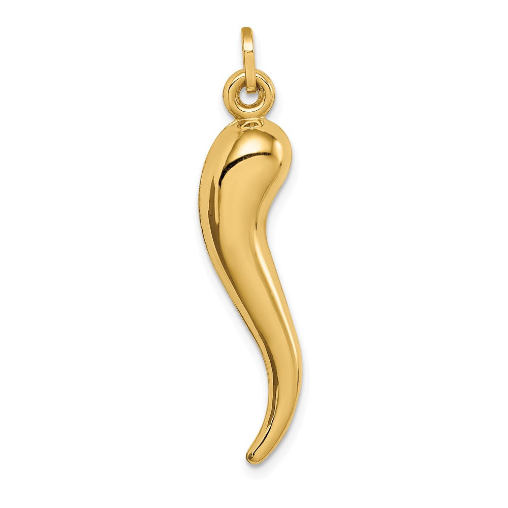 14k Hollow 3-D Italian Horn Charm, 33 x 8 mm