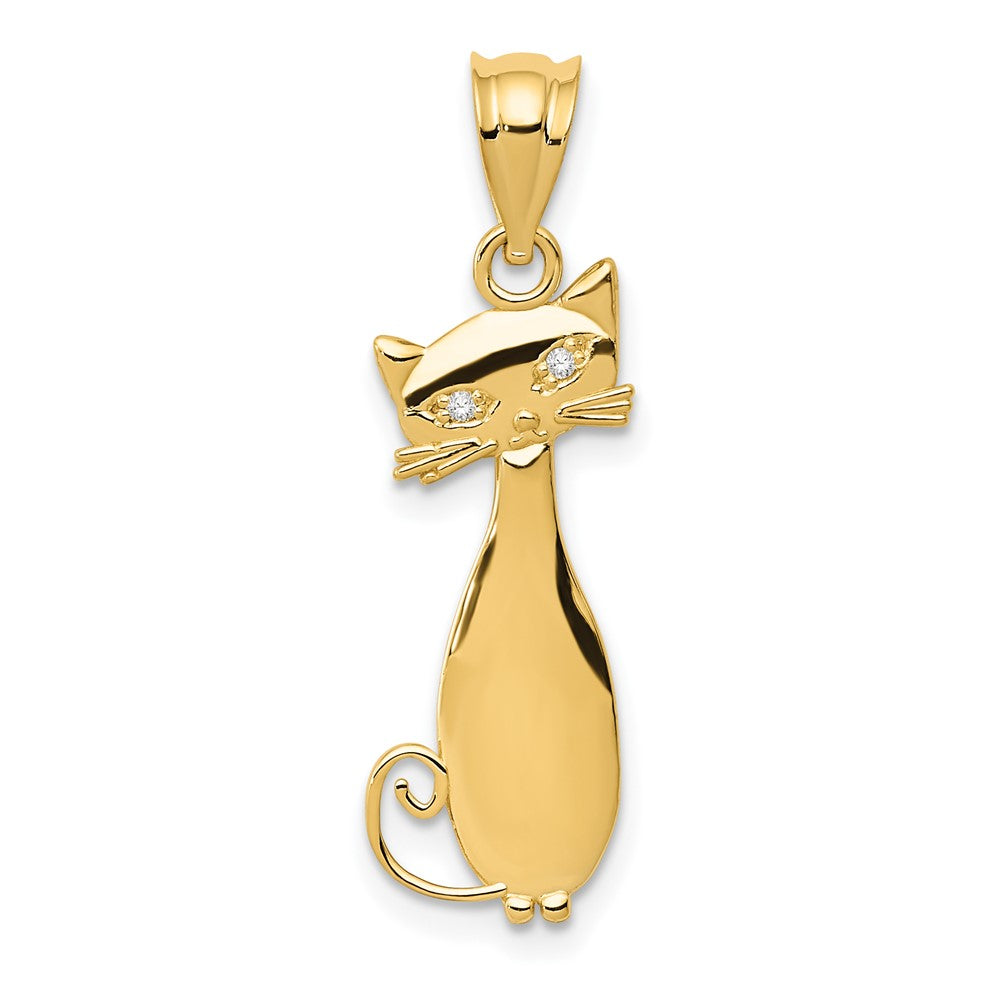 14k Diamond Cat Pendant, 0.01 ct, 23 x 10 mm