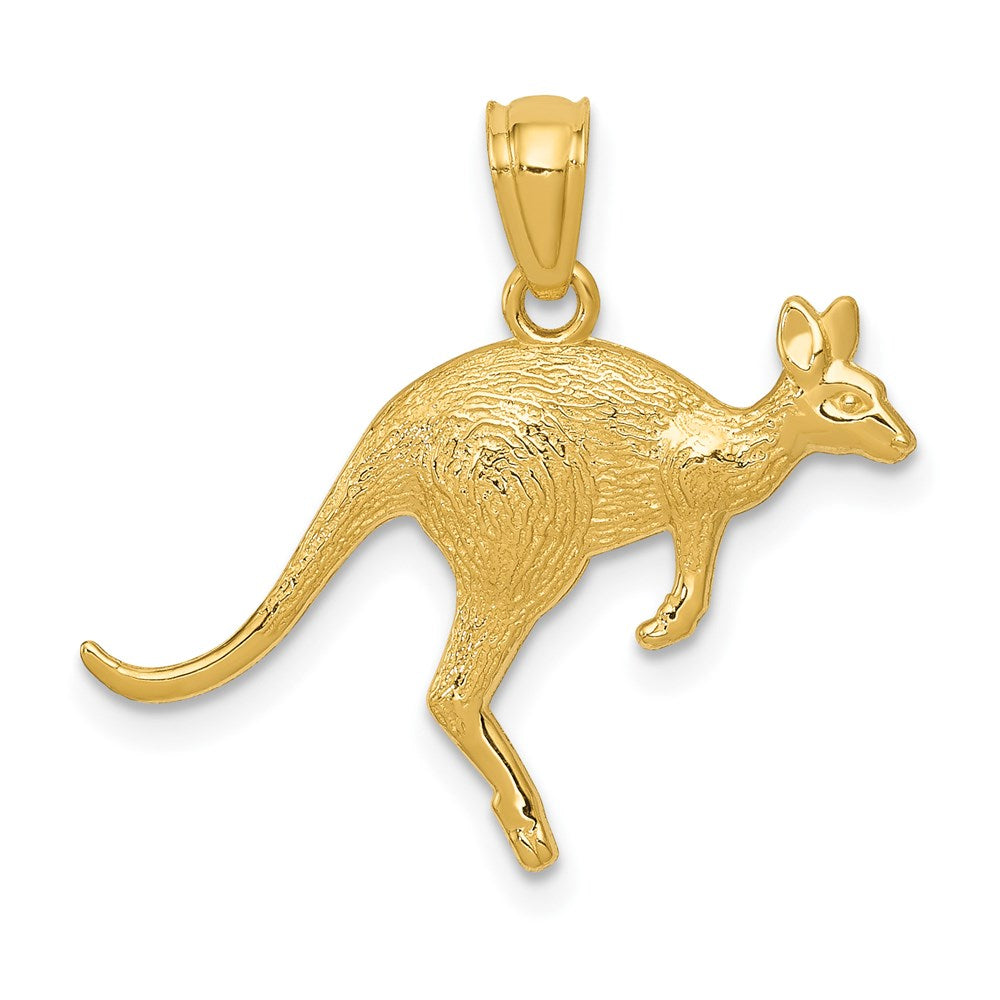 14k Yellow Gold Textured Kangaroo Pendant, 17 x 24 mm