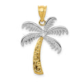 14K and White Rhodium Diamond Palm Tree Pendant, 0.02 ct, 23 x 20 mm