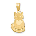 14k Laser Cut Cat with Heart Charm, 16.5 x 12.75 mm