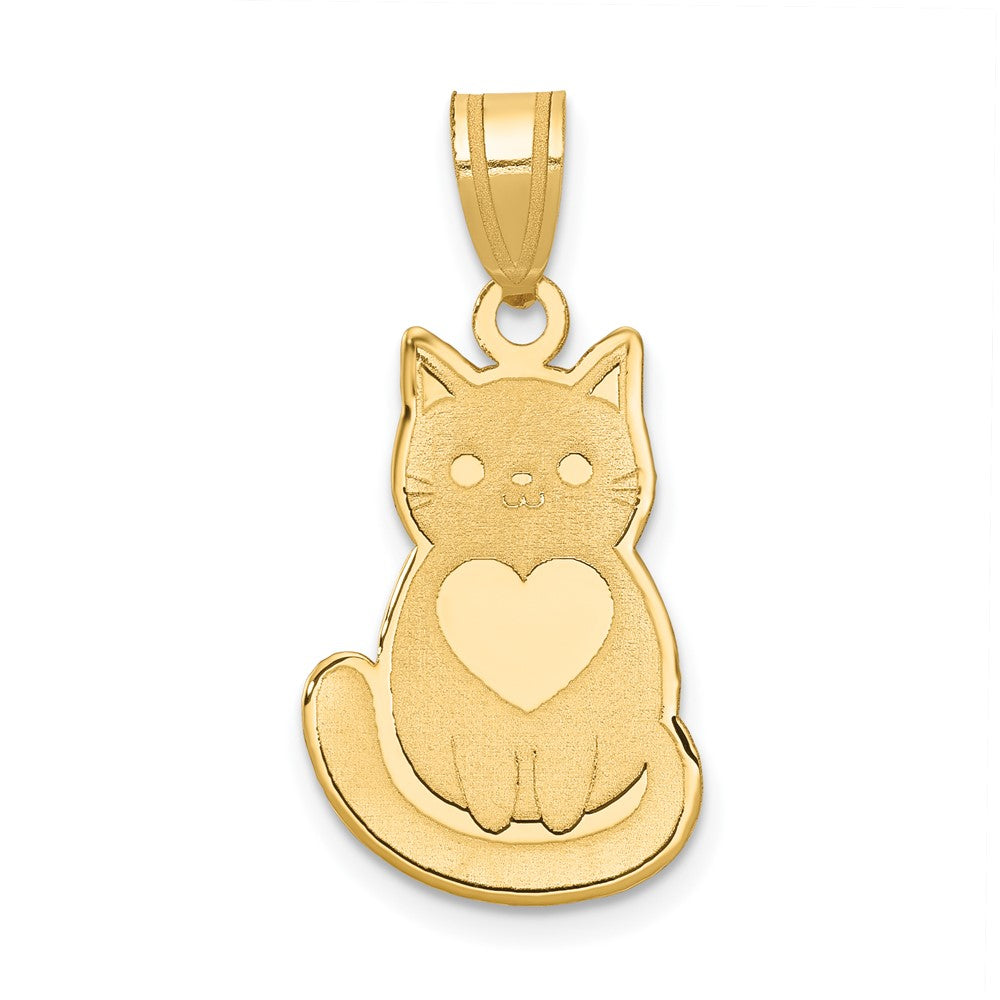14k Laser Cut Cat with Heart Charm, 16.5 x 12.75 mm