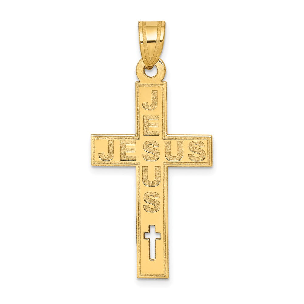 14K Laser Cut JESUS Cross Charm, 39.25 x 18.25 mm