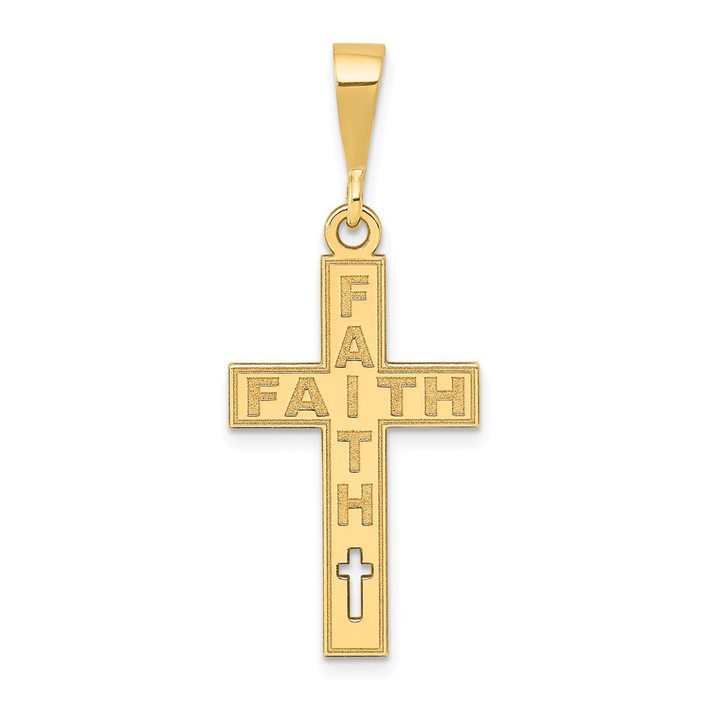 14K Laser Cut FAITH Cross Charm, 37.6 x 15.6 mm