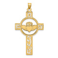 14k Laser-Cut Claddagh Cross Charm, 47 x 26 mm