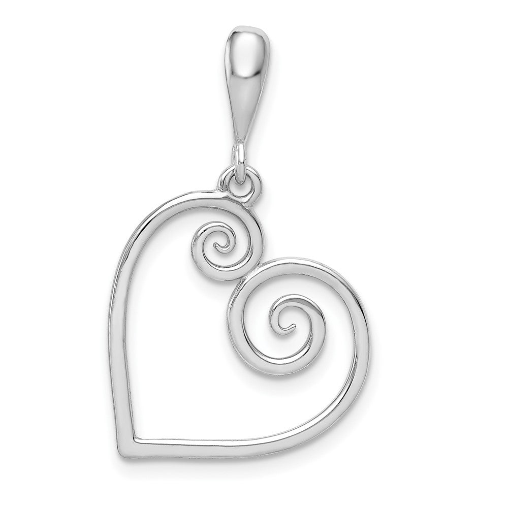 14K White Gold Swirl Heart Pendant, 29 x 17 mm