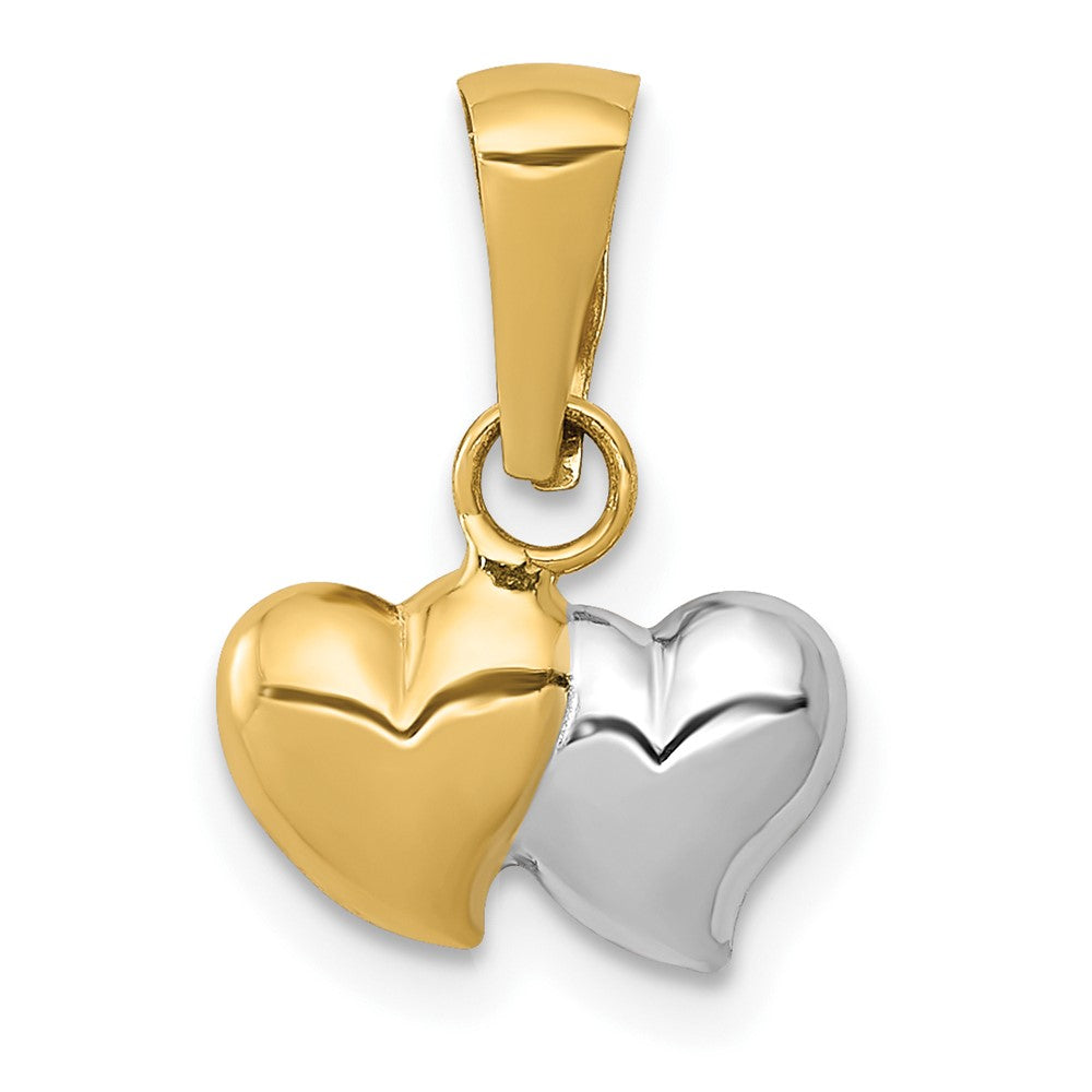 14K and White Rhodium Double Heart Pendant, 15 x 11 mm