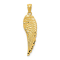 14K Polished and Textured Angel Wing Pendant, 32 mm