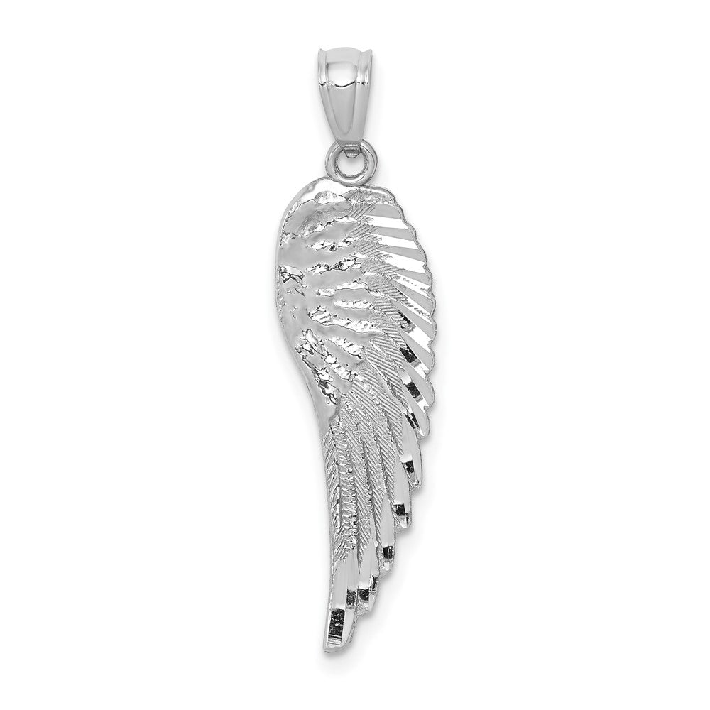 14K White Gold Polished and Textured Angel Wing Pendant, 32 mm