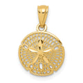 14k Gold Polished Filigree Sand Dollar Pendant, 17 x 11 mm