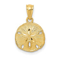 14K Gold Polished and Textured Sand Dollar Pendant, 17 x 11 mm