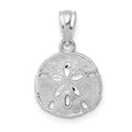 14K White Gold Polished and Textured Sand Dollar Pendant, 17 x 11 mm