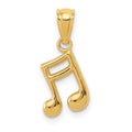 14k Gold Polished Music Note Pendant, 16.2 x 7.5 mm