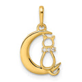 14k CZ Cat and Moon Childrens Pendant, 18 mm
