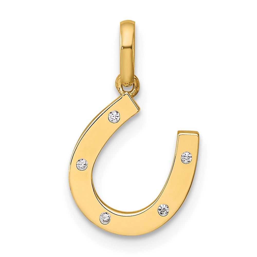 14k CZ Horseshoe Childrens Pendant, 17 mm