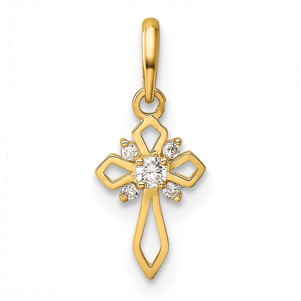 14k Fancy CZ Cross Childrens Pendant, 16 mm