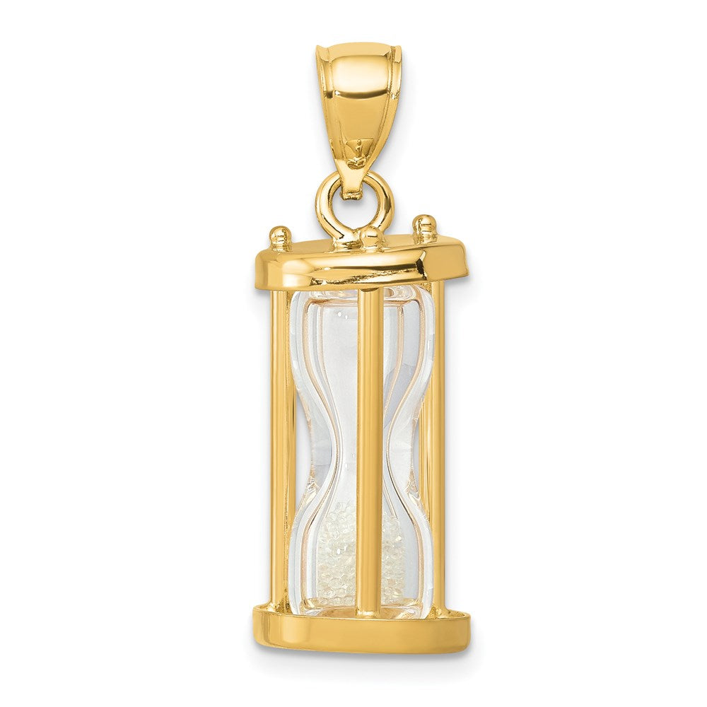14k Polished 3-D Plastic Hourglass with Clear Beads Charm, 18.65 x 9.4 mm