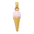 14K Satin Polished 3-D Pink Quartz Bead Ice Cream Cone Charm, 23 x 6 mm