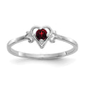 14K White Gold 3mm Round Garnet Birthstone Heart Ring, 0.13 ct, Size 7