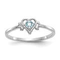 14K White Gold 3mm Round Aquamarine Birthstone Heart Ring, 0.1 ct, Size 7