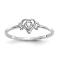 14K White Gold 3mm Round White Topaz Birthstone Heart Ring, 0.15 ct, Size 7