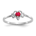 14K White Gold 3mm Round Ruby Birthstone Heart Ring, 0.17 ct, Size 7