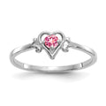 14K White Gold 3mm Round Pink Tourmaline Birthstone Heart Ring, 0.11 ct, Size 7