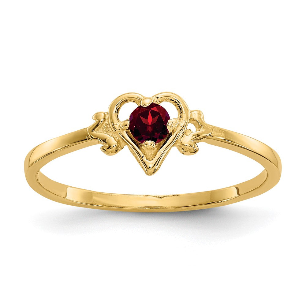 14k 3mm Round Garnet Birthstone Heart Ring, 0.13 ct, Size 7
