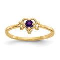 14k 3mm Round Amethyst Birthstone Heart Ring, 0.1 ct, Size 7