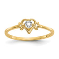 14k 3mm Round White Topaz Birthstone Heart Ring, 0.15 ct, Size 7