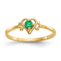 14k 3mm Round Emerald Birthstone Heart Ring, 0.11 ct, Size 7
