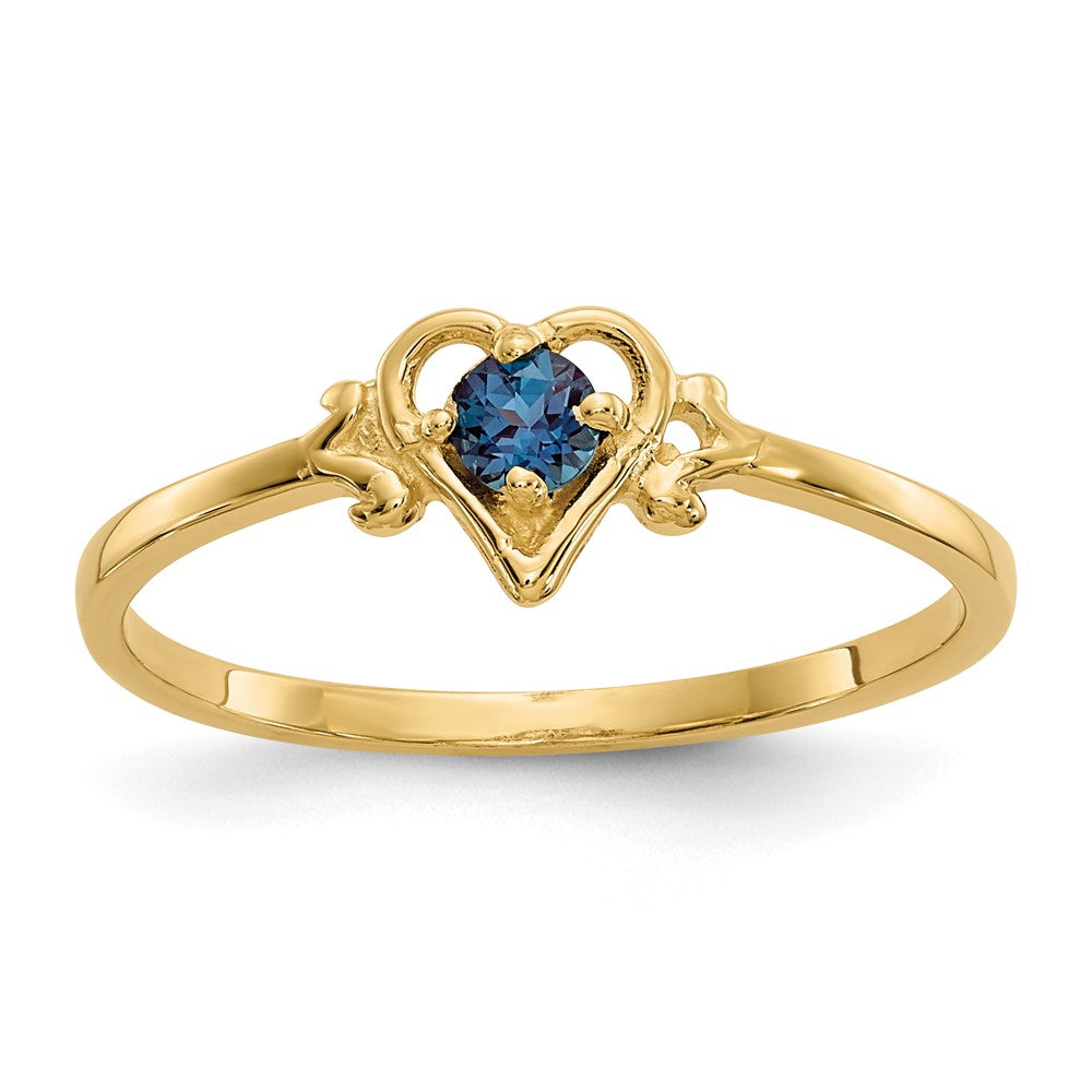14k 3mm Round Lab Created Alexandrite Birthstone Heart Ring, Size 7