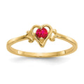 14k 3mm Round Ruby Birthstone Heart Ring, 0.17 ct, Size 7