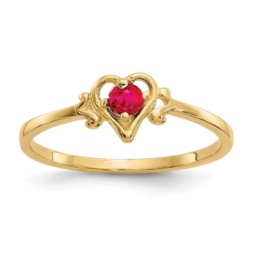 14k 3mm Round Ruby Birthstone Heart Ring, 0.17 ct, Size 7