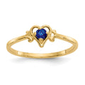 14k 3mm Round Sapphire Birthstone Heart Ring, 0.17 ct, Size 7