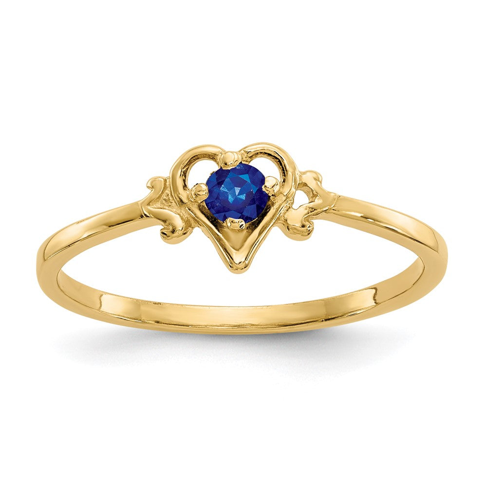 14k 3mm Round Sapphire Birthstone Heart Ring, 0.17 ct, Size 7