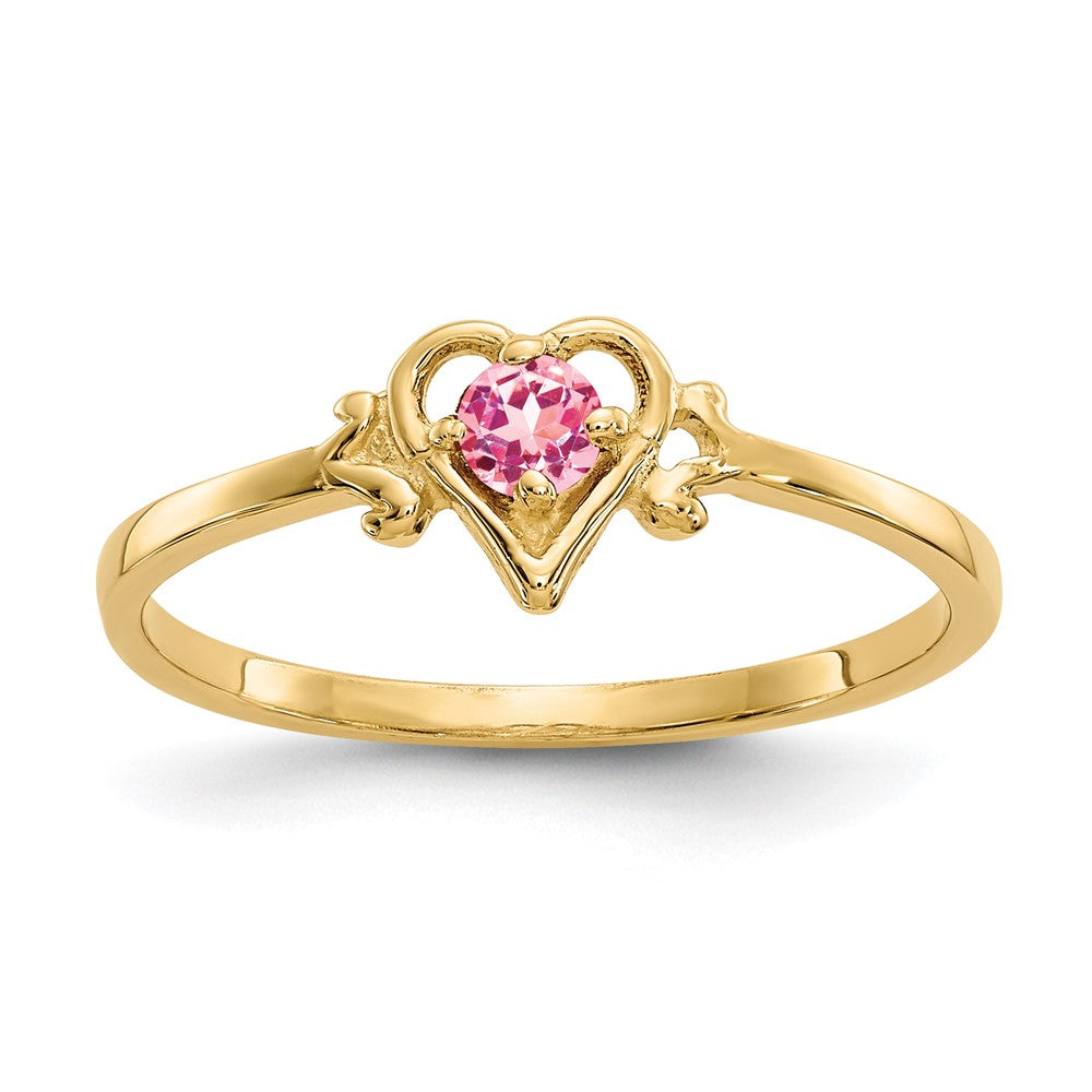 14k 3mm Round Pink Tourmaline Birthstone Heart Ring, 0.11 ct, Size 7