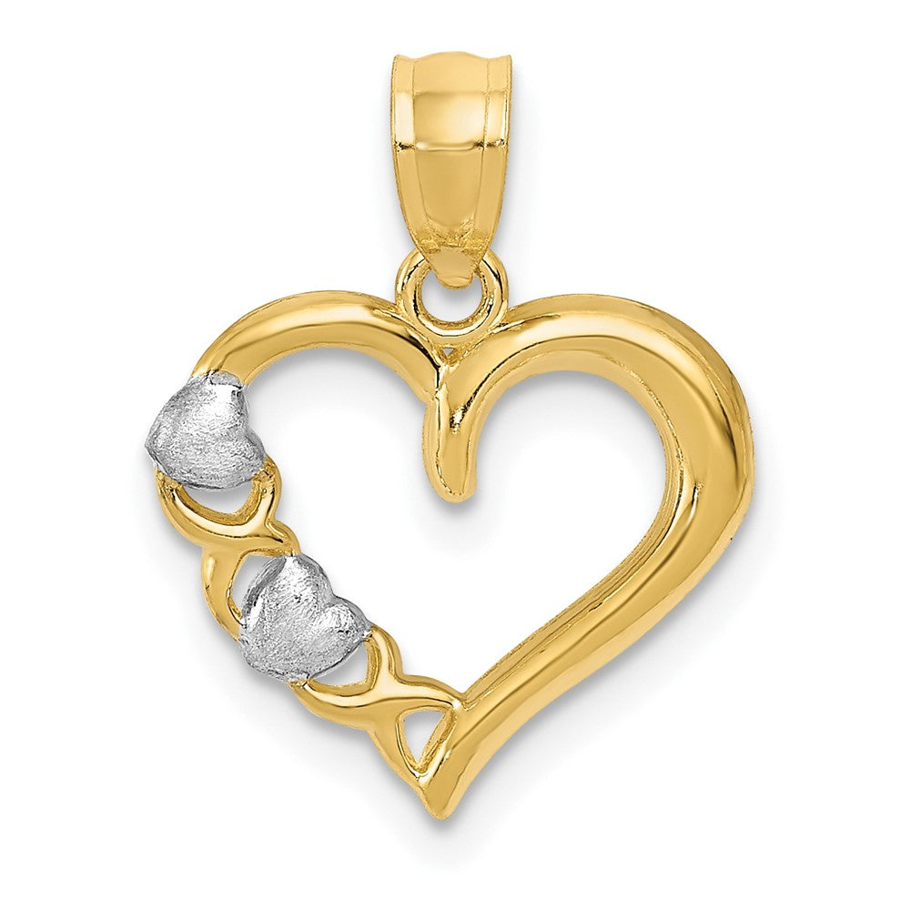 14k and White Rhodium Polished -X- and Heart Pendant, 19 x 15 mm