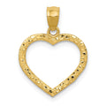 14K Polished and Textured Open Heart Pendant, 21 x 15 mm