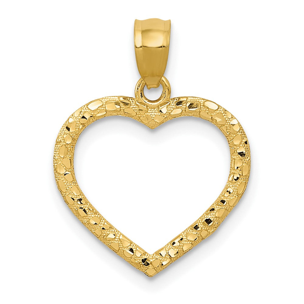 14K Polished and Textured Open Heart Pendant, 21 x 15 mm