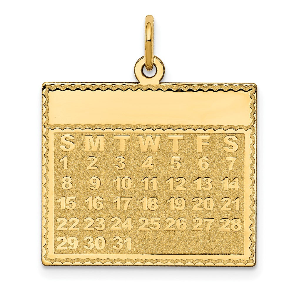 14k Sunday the First Day Engravable Calendar Pendant, 26 x 22 mm