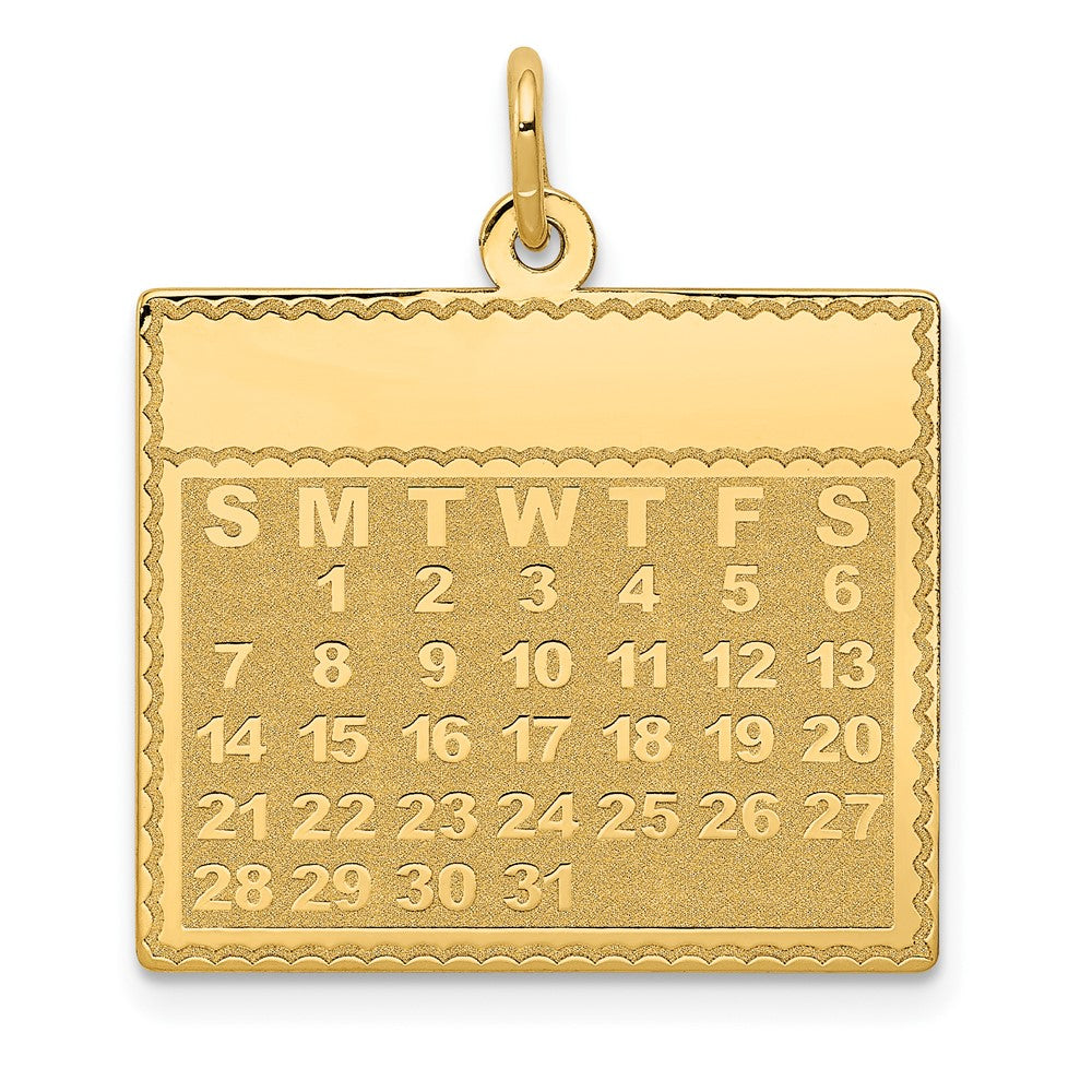 14k Monday the First Day Engravable Calendar Pendant, 26 x 22 mm