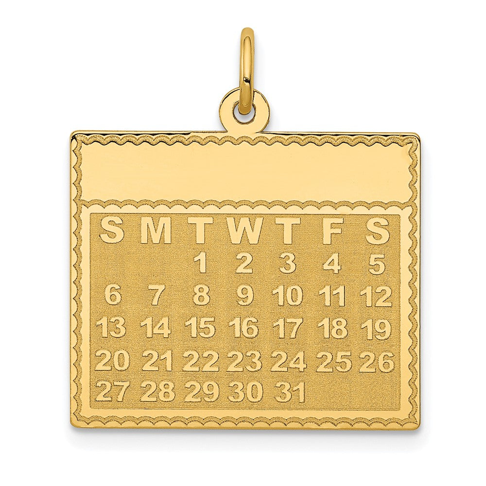 14k Tuesday the First Day Engravable Calendar Pendant, 26 x 22 mm