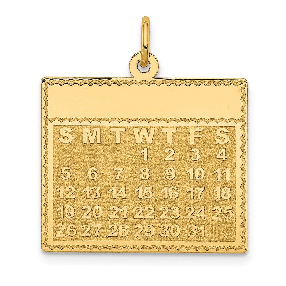 14k Wednesday the First Day Engravable Calendar Pendant, 26 x 22 mm